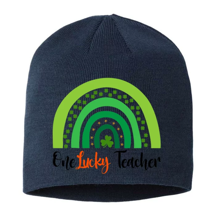 One Lucky Teacher Rainbow Funny St Patrick’s Day 8 1/2in Sustainable Knit Beanie