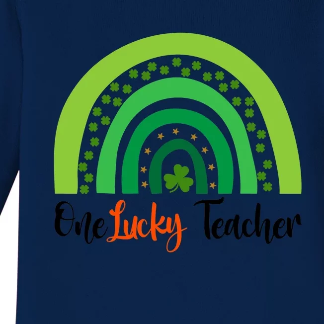 One Lucky Teacher Rainbow Funny St Patrick’s Day Baby Long Sleeve Bodysuit