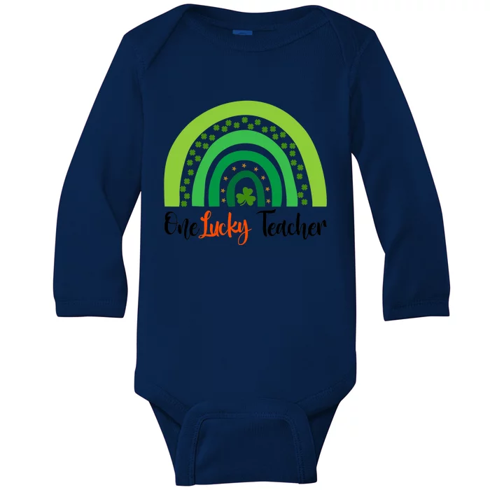 One Lucky Teacher Rainbow Funny St Patrick’s Day Baby Long Sleeve Bodysuit