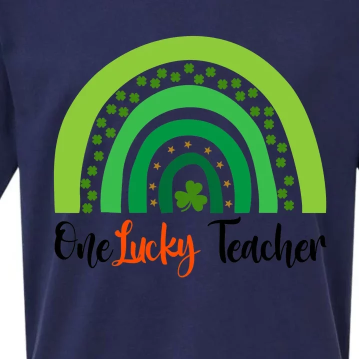 One Lucky Teacher Rainbow Funny St Patrick’s Day Sueded Cloud Jersey T-Shirt