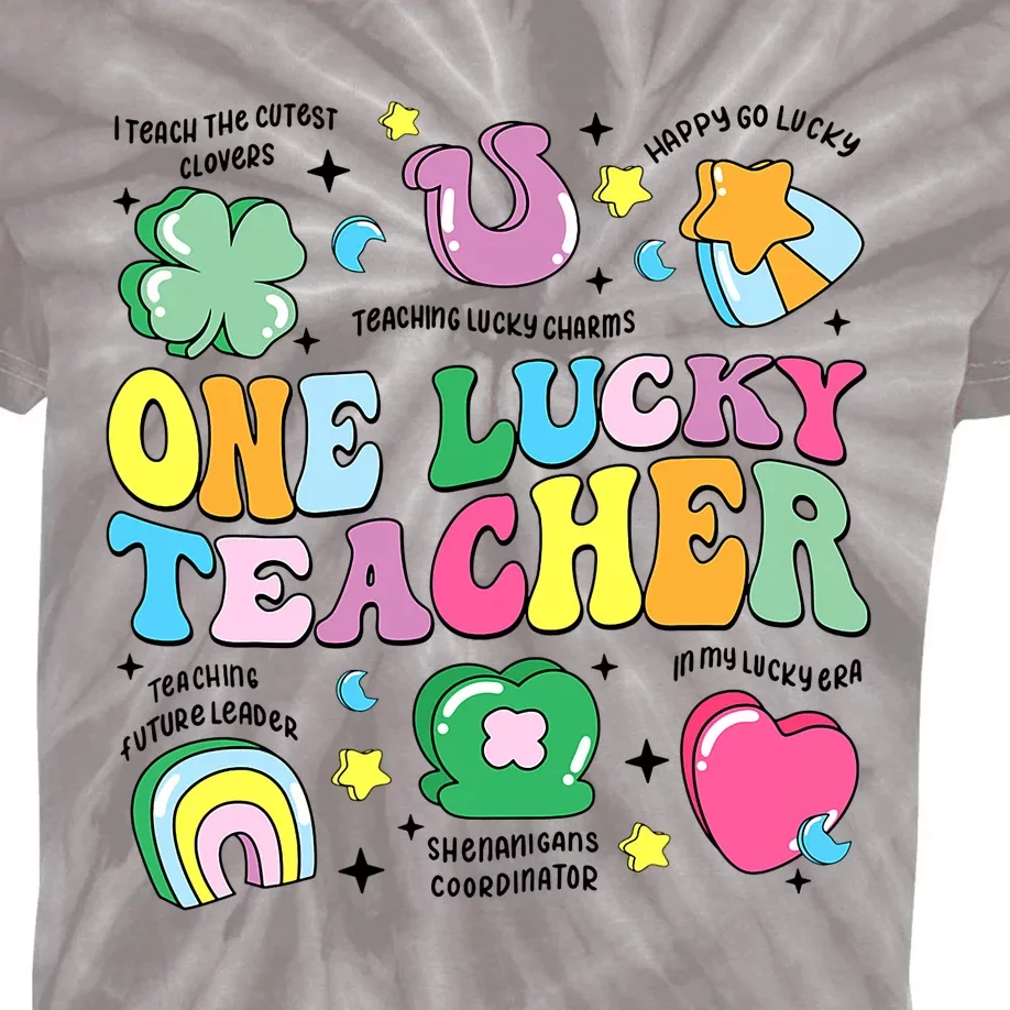 One Lucky Teacher Retro Teacher St PatrickS Day Teaching Kids Tie-Dye T-Shirt