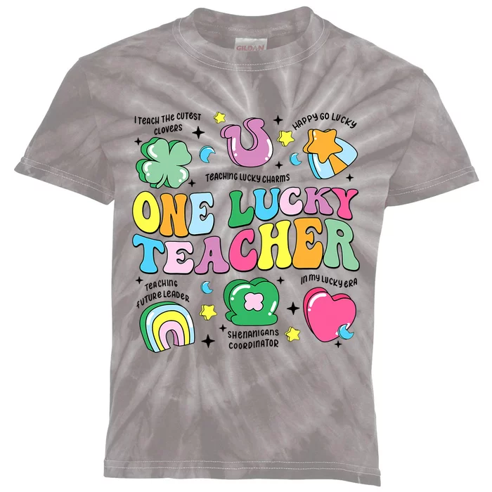 One Lucky Teacher Retro Teacher St PatrickS Day Teaching Kids Tie-Dye T-Shirt