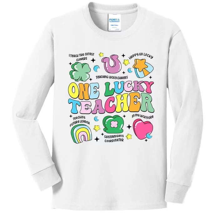 One Lucky Teacher Retro Teacher St PatrickS Day Teaching Kids Long Sleeve Shirt