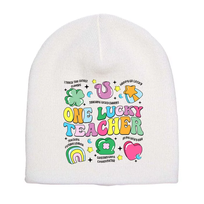 One Lucky Teacher Retro Teacher St PatrickS Day Teaching Short Acrylic Beanie