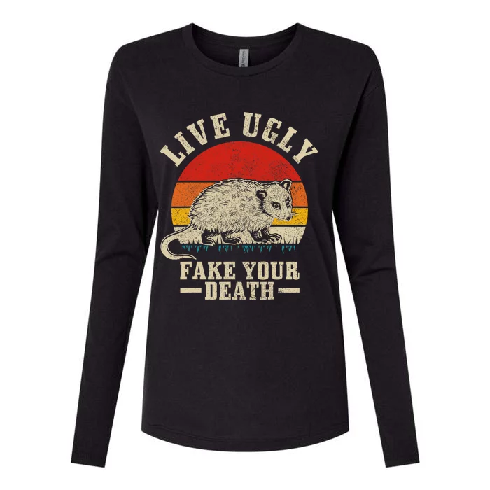 Opossum Live Ugly Fake Your Death Vintage Funny Opossum Womens Cotton Relaxed Long Sleeve T-Shirt