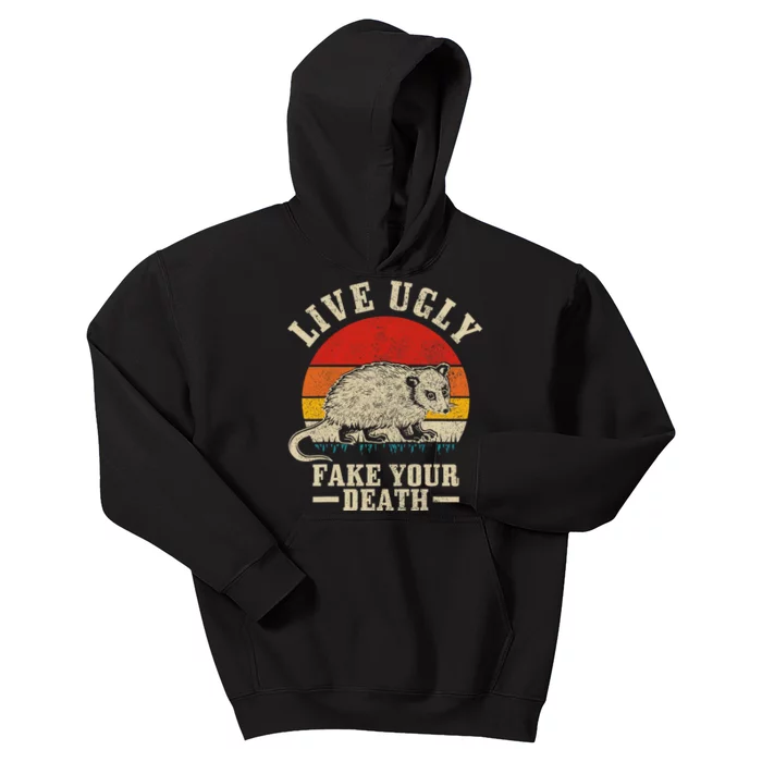 Opossum Live Ugly Fake Your Death Vintage Funny Opossum Kids Hoodie