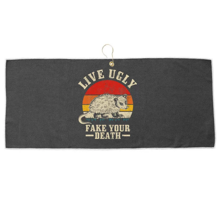 Opossum Live Ugly Fake Your Death Vintage Funny Opossum Large Microfiber Waffle Golf Towel