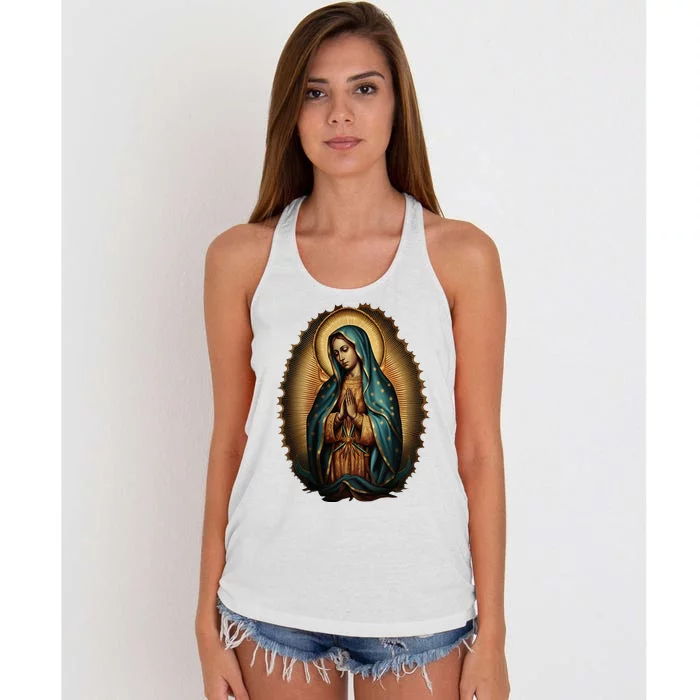 Our Lady Virgen De Guadalupe Virgin Mary Catholic Saint Art Women's Knotted Racerback Tank