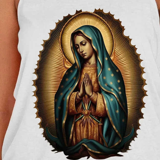 Our Lady Virgen De Guadalupe Virgin Mary Catholic Saint Art Women's Knotted Racerback Tank