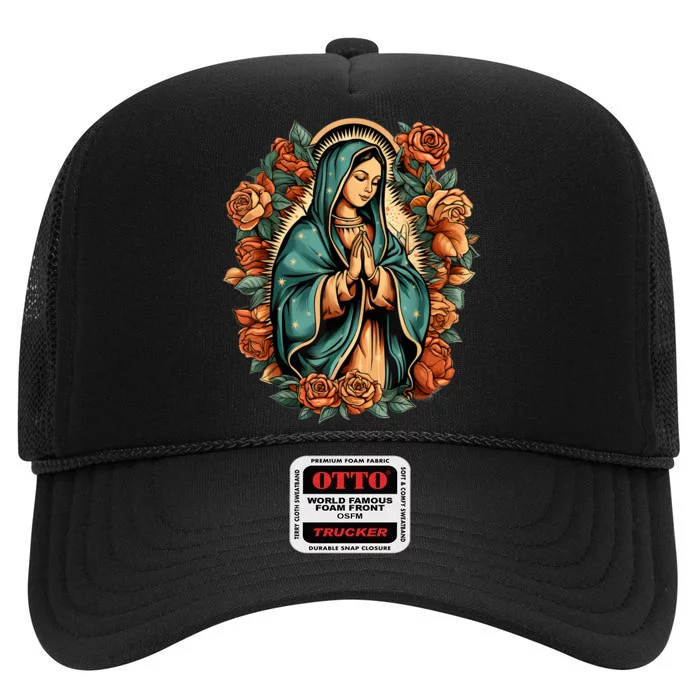 Our Lady Virgen De Guadalupe Virgin Mary Catholic Saint Art High Crown Mesh Trucker Hat