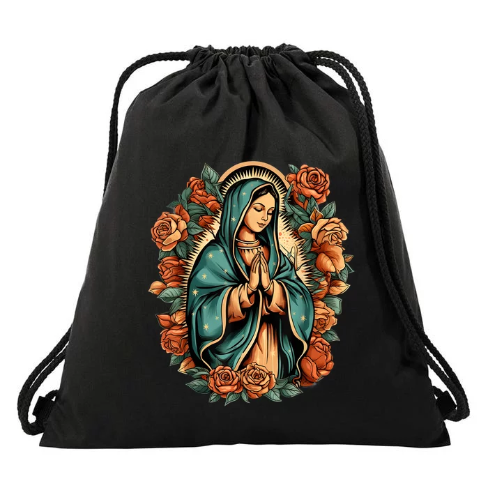 Our Lady Virgen De Guadalupe Virgin Mary Catholic Saint Art Drawstring Bag