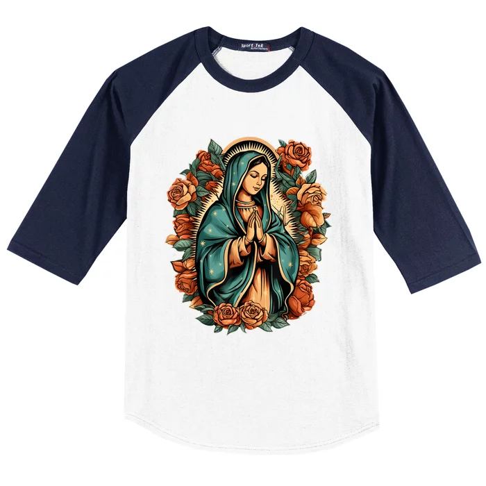 Our Lady Virgen De Guadalupe Virgin Mary Catholic Saint Art Baseball Sleeve Shirt