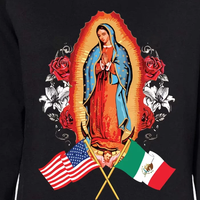 Our Lady Virgen De Guadalupe Mexican American Flag Womens California Wash Sweatshirt