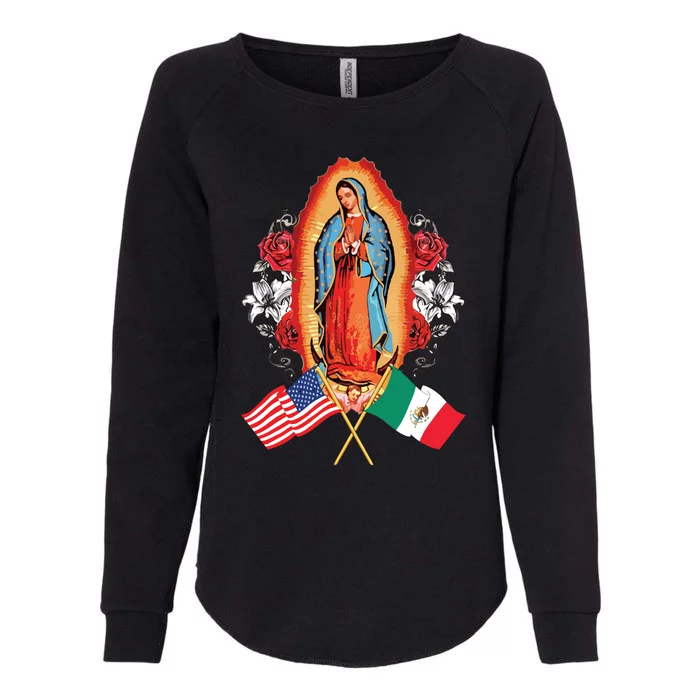 Our Lady Virgen De Guadalupe Mexican American Flag Womens California Wash Sweatshirt