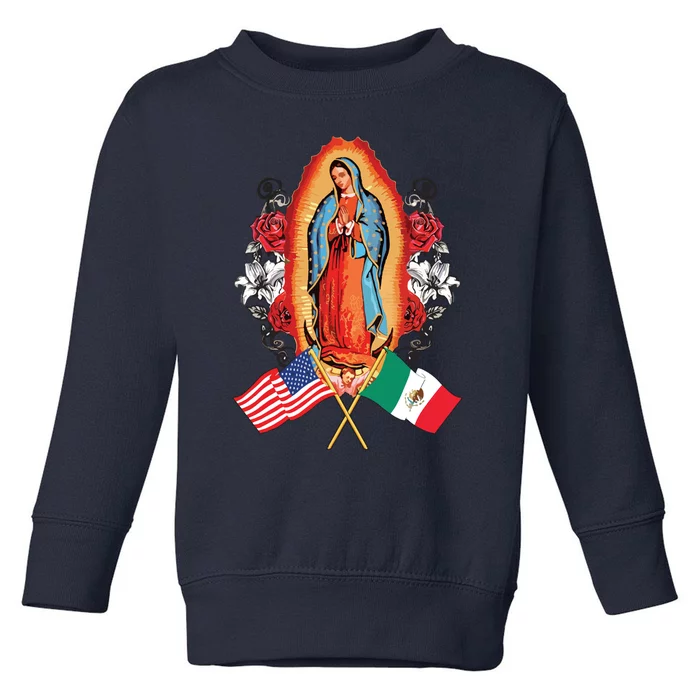 Our Lady Virgen De Guadalupe Mexican American Flag Toddler Sweatshirt