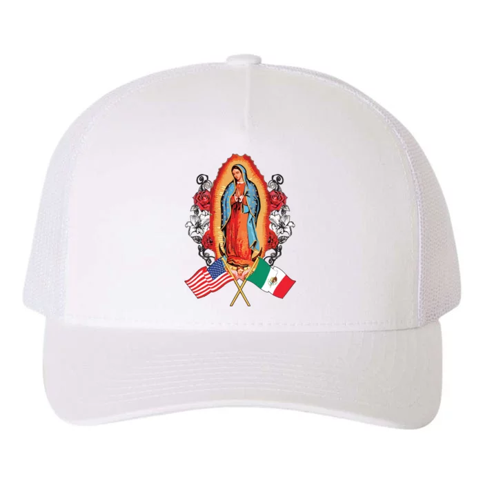 Our Lady Virgen De Guadalupe Mexican American Flag Yupoong Adult 5-Panel Trucker Hat