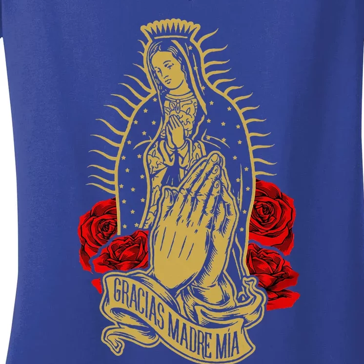 Our Lady Virgen De Guadalupe Virgin Mary Gracias Madre Mía Women's V-Neck T-Shirt