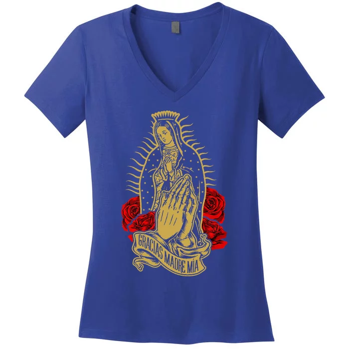 Our Lady Virgen De Guadalupe Virgin Mary Gracias Madre Mía Women's V-Neck T-Shirt