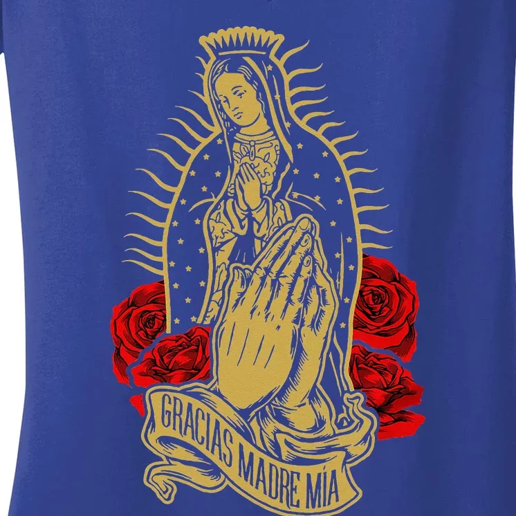 Our Lady Virgen De Guadalupe Virgin Mary Gracias Madre Mía Women's V-Neck T-Shirt