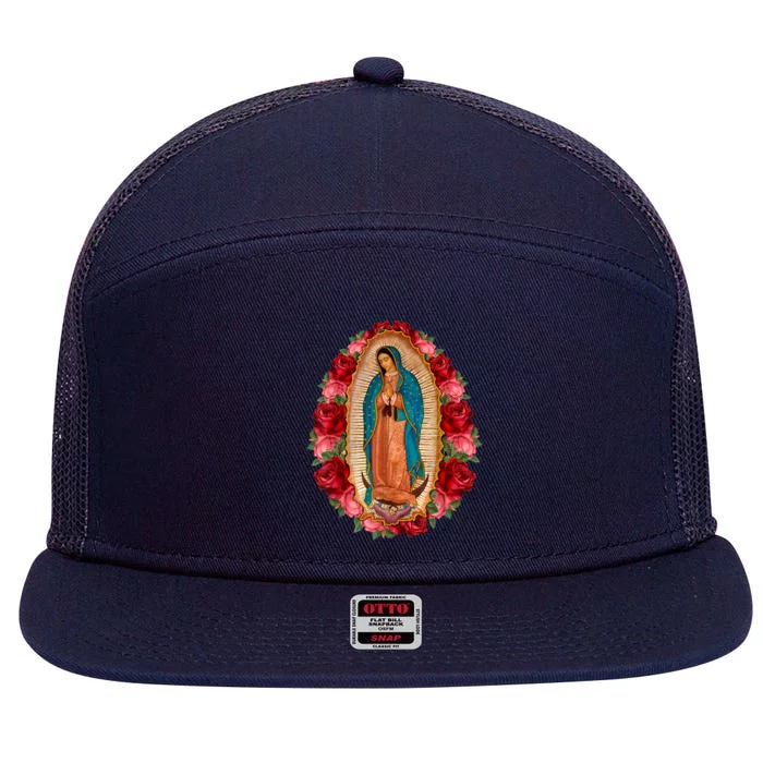 Our Lady Virgen De Guadalupe Virgin Mary Gracias Madre 7 Panel Mesh Trucker Snapback Hat