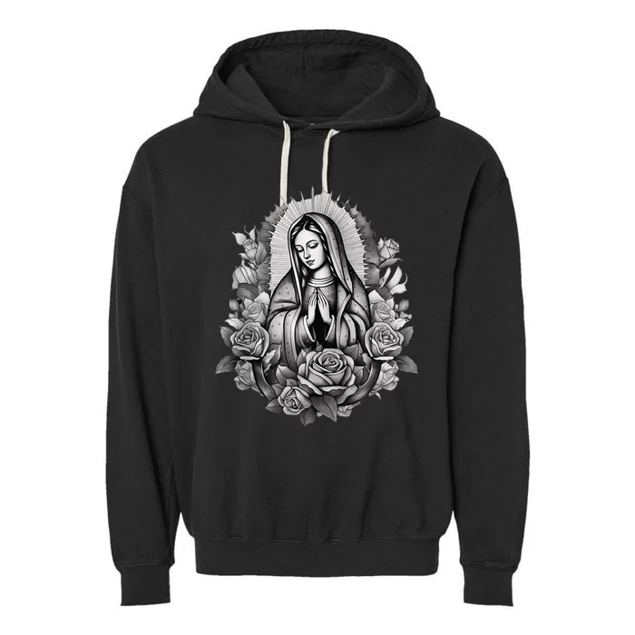 Our Lady Virgen De Guadalupe Virgin Mary Floral Zip Hoodie Garment-Dyed Fleece Hoodie