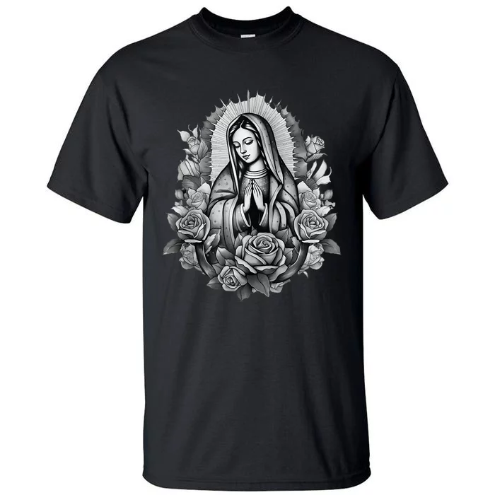 Our Lady Virgen De Guadalupe Virgin Mary Floral Zip Hoodie Tall T-Shirt