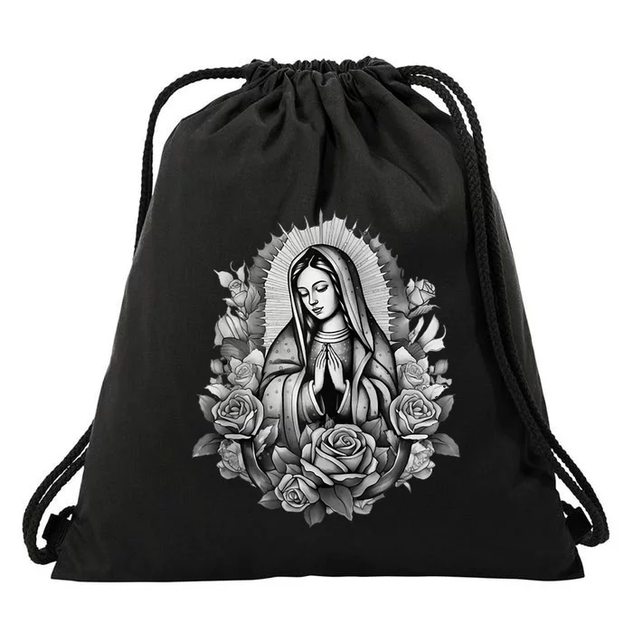 Our Lady Virgen De Guadalupe Virgin Mary Floral Zip Hoodie Drawstring Bag