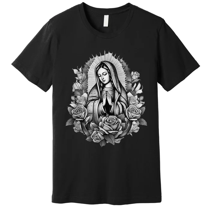 Our Lady Virgen De Guadalupe Virgin Mary Floral Zip Hoodie Premium T-Shirt