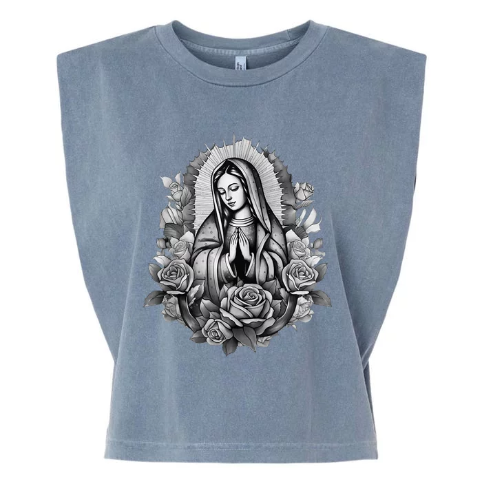 Our Lady Virgen De Guadalupe Virgin Mary Floral Zip Hoodie Garment-Dyed Women's Muscle Tee