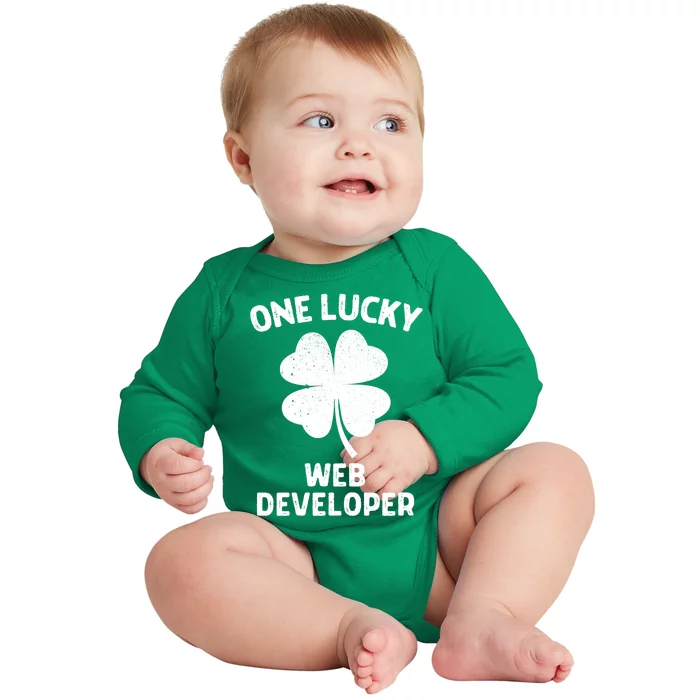 One Lucky Web Developer St Patricks Day Green Shamrock Leaf Baby Long Sleeve Bodysuit