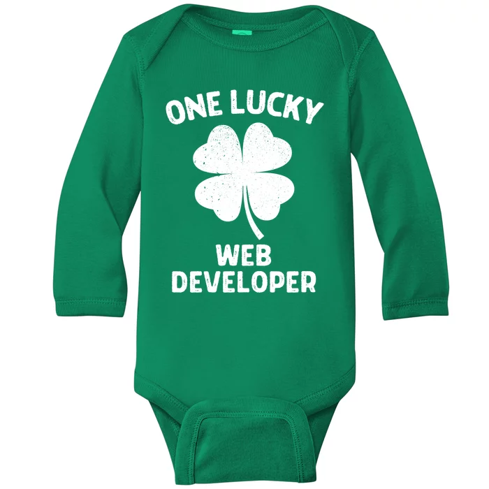 One Lucky Web Developer St Patricks Day Green Shamrock Leaf Baby Long Sleeve Bodysuit