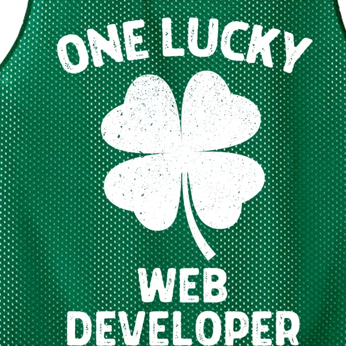 One Lucky Web Developer St Patricks Day Green Shamrock Leaf Mesh Reversible Basketball Jersey Tank