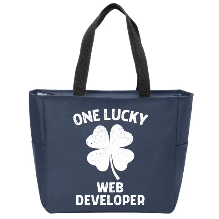 One Lucky Web Developer St Patricks Day Green Shamrock Leaf Zip Tote Bag