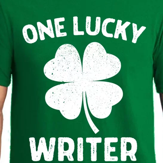 One Lucky Writer St Patricks Day Green Shamrock Leaf Pajama Set