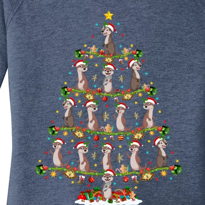 Otter Lover Xmas Lighting Santa Otters Christmas Tree Funny Gift Women's Perfect Tri Tunic Long Sleeve Shirt