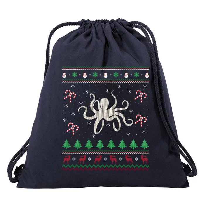 Octopus Lover Xmas Gift Ugly Octopus Christmas Gift Drawstring Bag