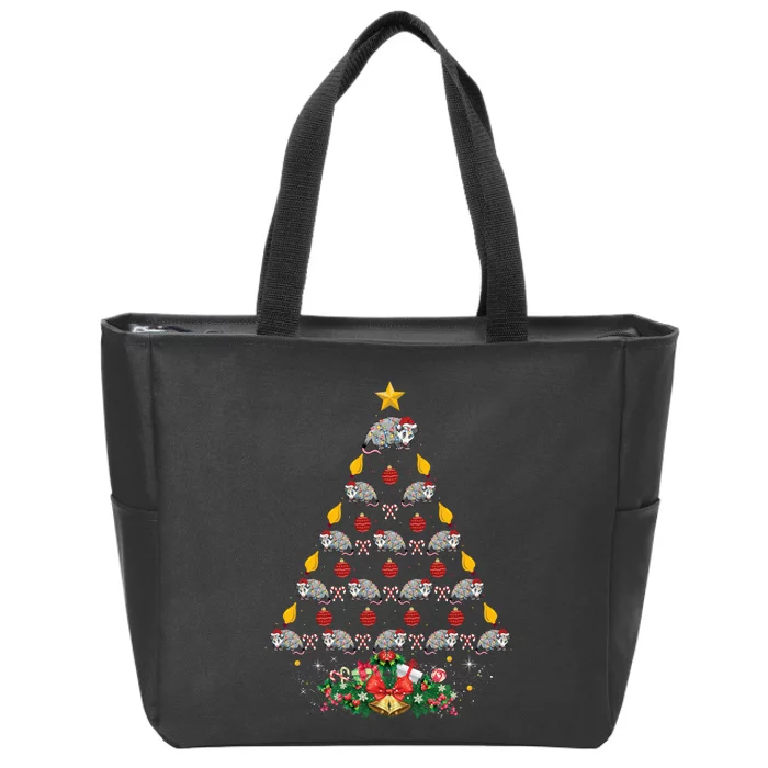 Opossum Lover Xmas Gift Matching Opossum Christmas Tree Zip Tote Bag