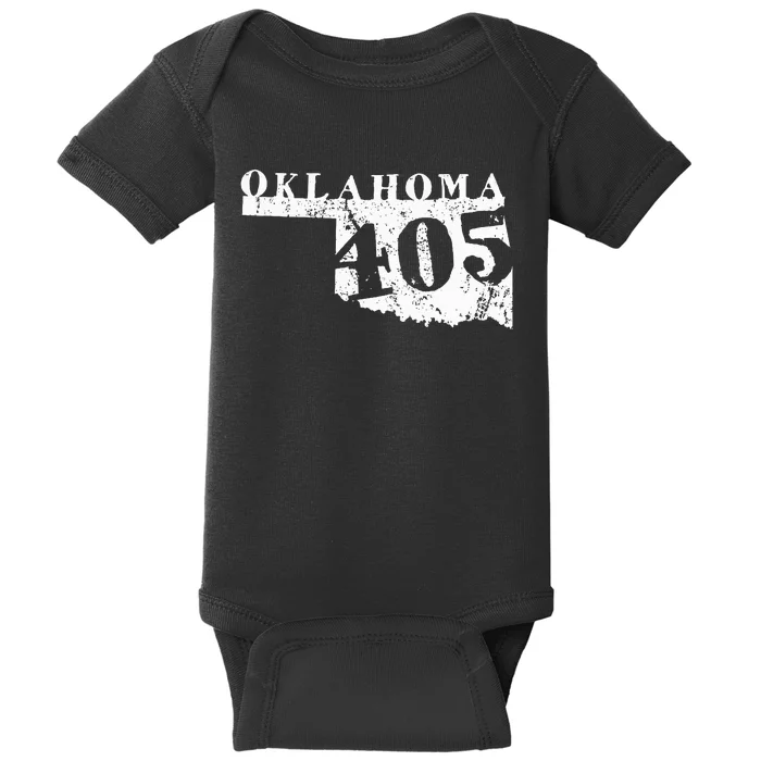 Oklahoma Map 405 Area Code Vintage Baby Bodysuit