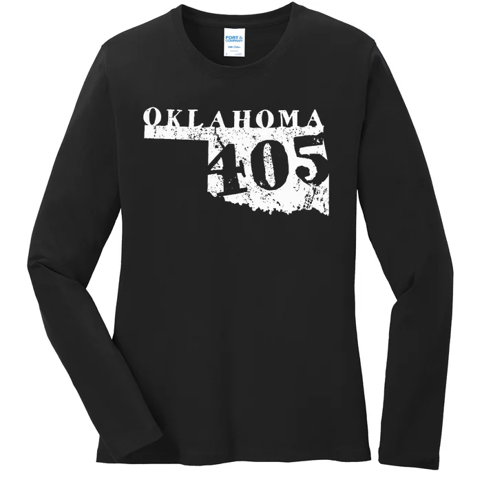 Oklahoma Map 405 Area Code Vintage Ladies Long Sleeve Shirt