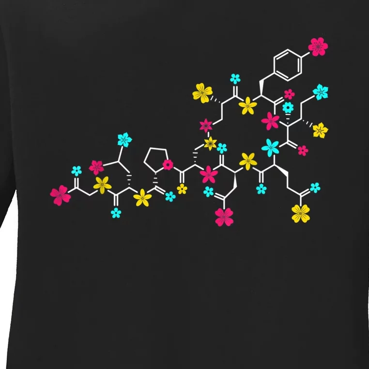 Oxytocin Molecule And Flowers Love Hormone Chemistry Design Ladies Long Sleeve Shirt