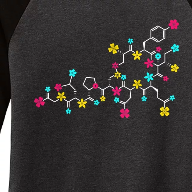 Oxytocin Molecule And Flowers Love Hormone Chemistry Design Women's Tri-Blend 3/4-Sleeve Raglan Shirt