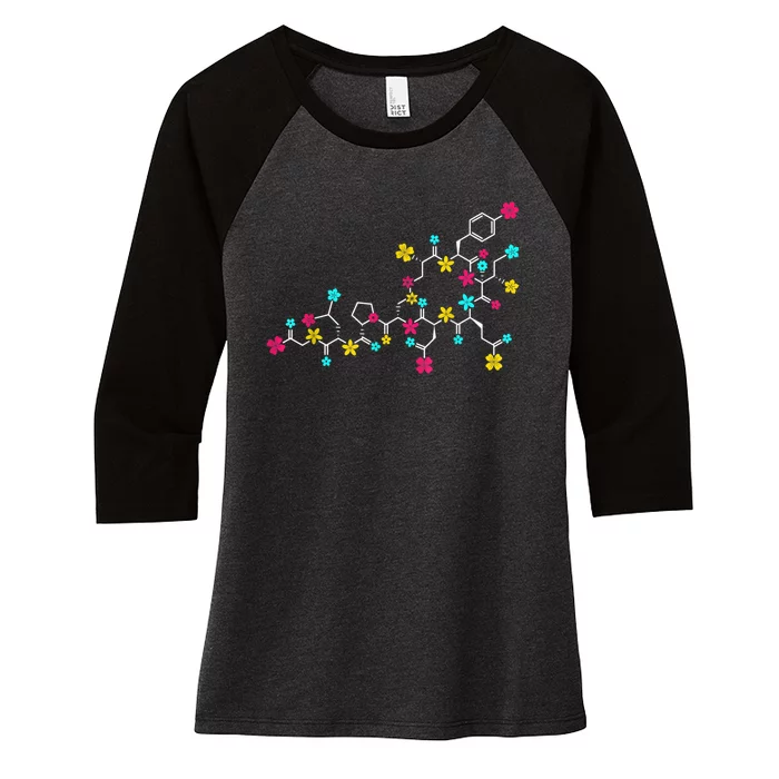 Oxytocin Molecule And Flowers Love Hormone Chemistry Design Women's Tri-Blend 3/4-Sleeve Raglan Shirt