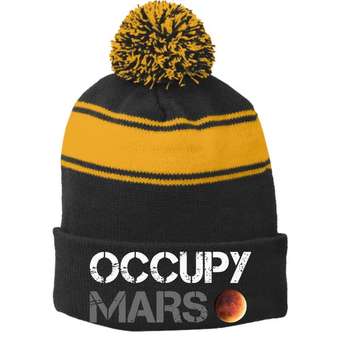 Occupy Mars Astronomy Space Explorer Rocket Science Stripe Pom Pom Beanie