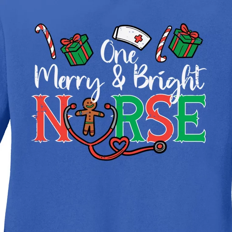 One Merry Bright Nurse Christmas Cute Xmas Nursing Scrub Top Gift Ladies Long Sleeve Shirt