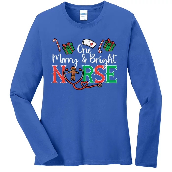 One Merry Bright Nurse Christmas Cute Xmas Nursing Scrub Top Gift Ladies Long Sleeve Shirt