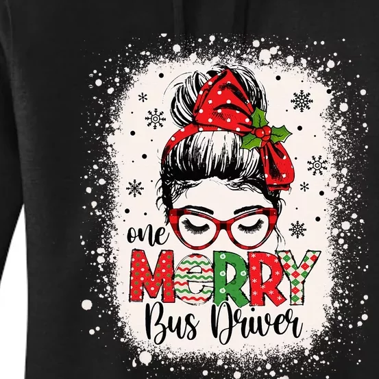 One Merry Bus Driver Messy Bun Christmas School Bus Driver Women's Pullover Hoodie