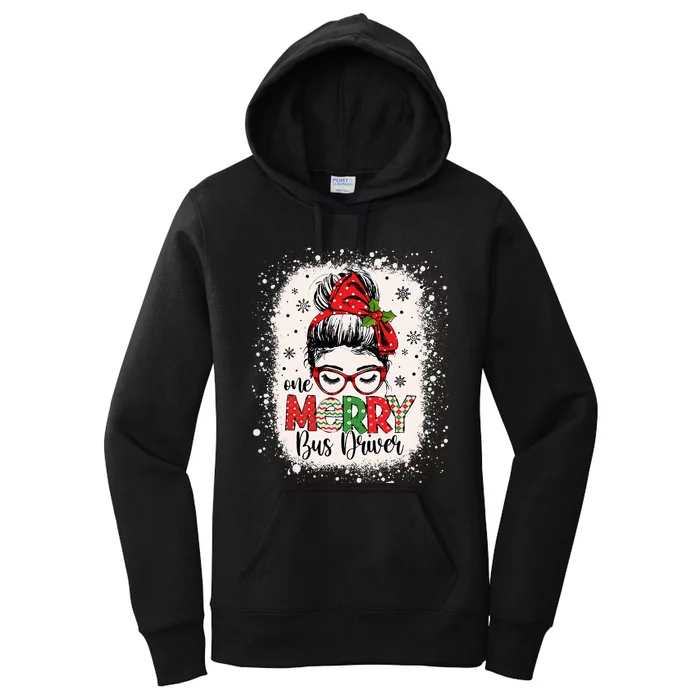 One Merry Bus Driver Messy Bun Christmas School Bus Driver Women's Pullover Hoodie