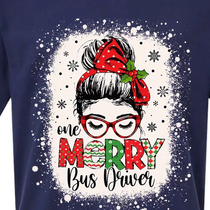 One Merry Bus Driver Messy Bun Christmas School Bus Driver Sueded Cloud Jersey T-Shirt