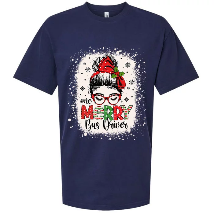 One Merry Bus Driver Messy Bun Christmas School Bus Driver Sueded Cloud Jersey T-Shirt