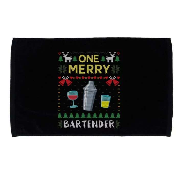 One Merry Bartender Cocktail Bar Ugly Christmas Sweater Gift Microfiber Hand Towel